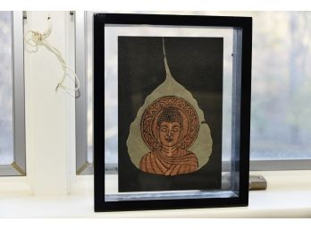 Buddha Image On Leaf Print In Floating Frame 9 X 11