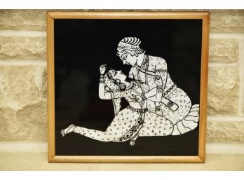 Indian Dancers Black And White Glass Art 15 X 15