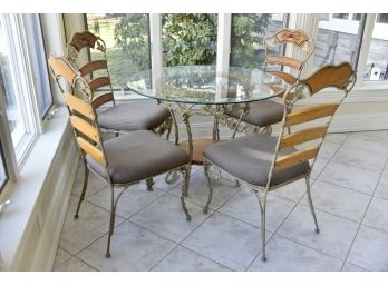 Wrought Aluminum Grape Vine Glass Top Table With 4 Chairs