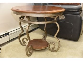 Wrought Metal Side Table With Wooden Top 28 X 28 X 23