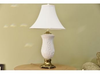 White Floral Porcelain Table Lamp With Brass Base 34' Tall