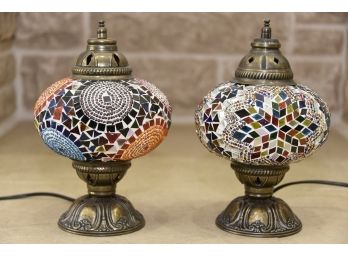 Pair Of Small Mosaic Electric Table Lamps (See Details)