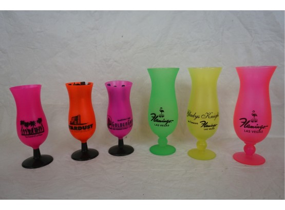 Group Of Las Vegas Plastic And Frosted Glass Goblets Including Pens