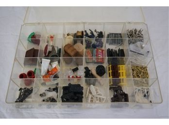 Box Of Vintage Model Train Track Parts And Accessories Including Super Glue, Track Connectors And More -1