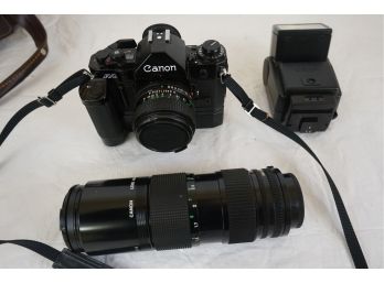 Vintage Cannon A-1 35mm Film Camera With Interchangeable Lenses In Carrying Case Including Zoom Lens