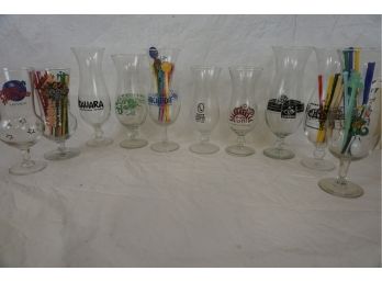 Group Of Las Vegas Glass Goblets Including Drink Stirrers And Pens-2