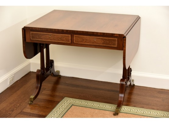 Antique Mahogany Drop Leaf Two Drawer Side Table
