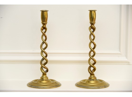 Solid Brass 13' Barley Twist Candlesticks With Round Bases