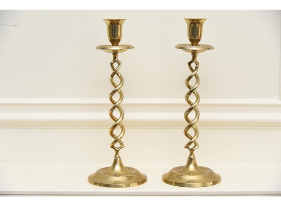 Solid Brass 12' Barley Twist Candlesticks With Round Bases