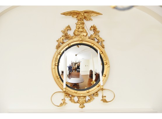 Girandole Reproduction Convex Mirrors With Eagle And Candle Holders