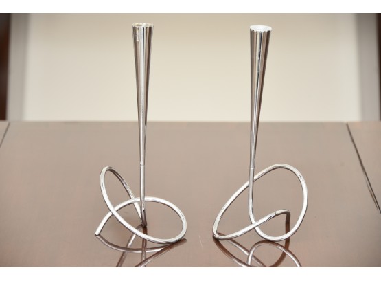 Pair Of Black And Blum Chrome Loop Candle Holders