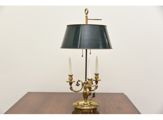 Brass Bouillote Desk Lamp With Tole Shade And Three Sockets