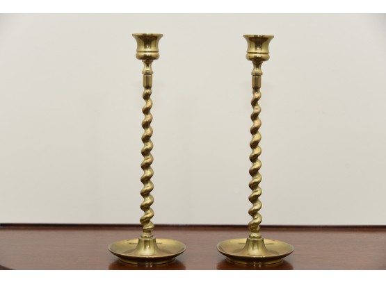 Solid Brass 10' Barley Twist Candlesticks With Round Bases