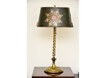 Antique Barley Brass Table Lamp With Green Tole Shade
