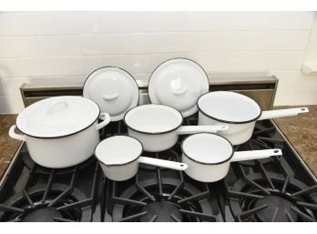 Vintage White Enamel Pot Set