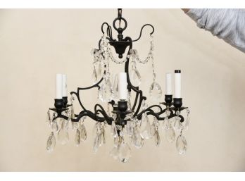6 Light Wrought Iron And Drop Crystal Chandelier