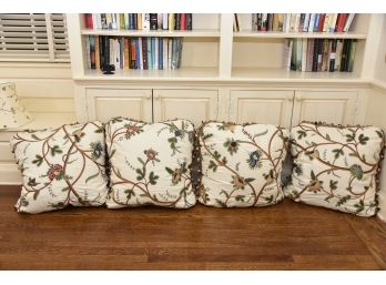 Set Of Four Large Fluffy Embroidered Accent Pillows
