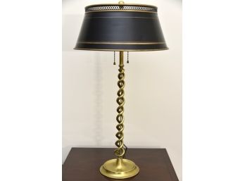 Antique Barley Brass Table Lamp With Black Tole Shade
