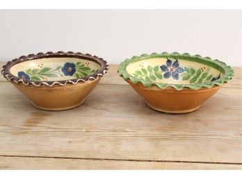 Pair Of Vintage Glazed Pottery Bowls