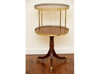 Louis XV Two Tier Mahogany Side Table With Pierced Brass Rails