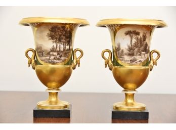 Matching Pair Of Antique Porcelain Urns