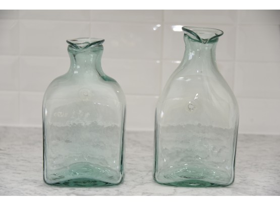 Pair Of Large Blue Bottle Glass Vases