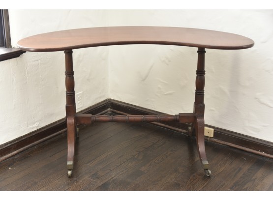 Vintage Kidney Shaped Wood Table On Wheels