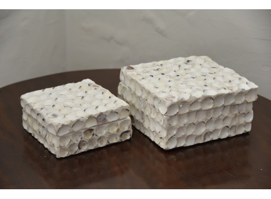 Pair Of Decorative White Lidded Boxes