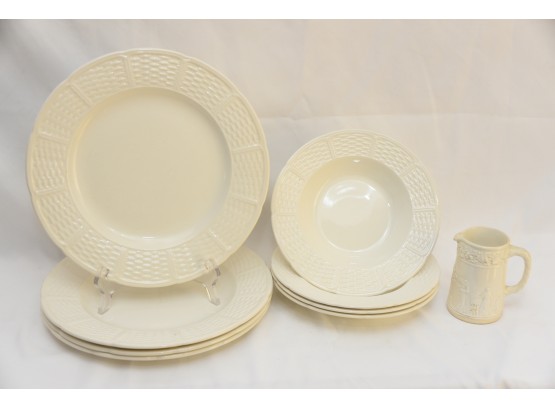 Wedgewood Basketweave Plates & Vintage Creamer - 4 Plates  4 Bowls (#23)