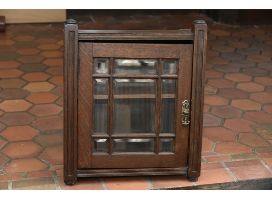 Vintage Oak Mounted Wall Display Case With Beveled Glass (Hardware Included)