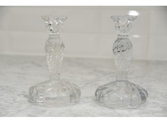 Pair Of Glass Candle Sticks