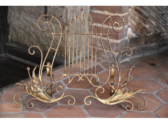 Vintage Brass Harp Shaped Fire Place Screen