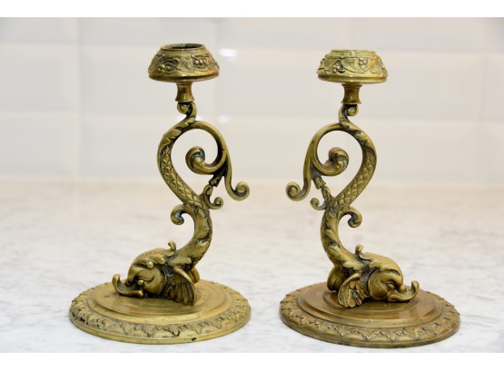 Pair Of Ornate Brass Candle Holders