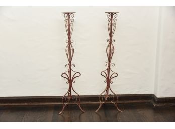 Large Wrought Metal Red Floor Candle Stands