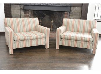 Pair Of Striped Fabric Arm Chairs