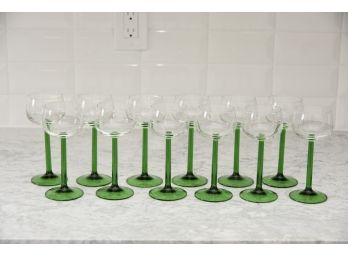 Set Of 12 Green Stem Wine Glasses