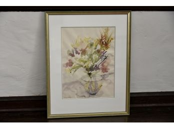 Framed Floral Watercolor Painting Signed E. Marshall