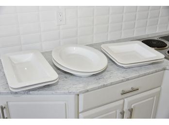 Assorted Large Ceramic White Serving Trays & Bowls