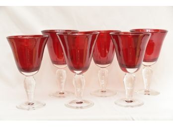 Set Of 6 Large Red & Clear Wine Glasses (#5)