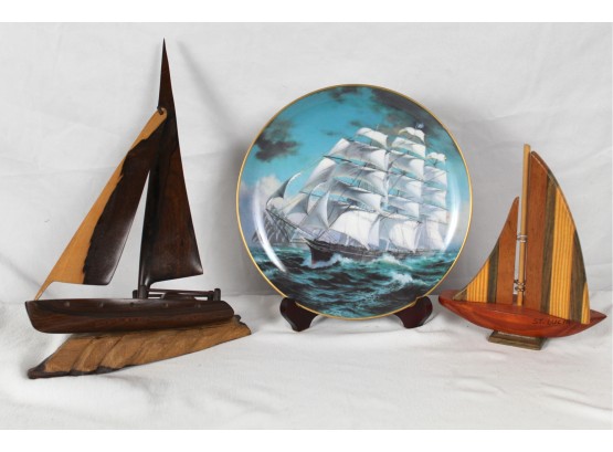 Wooden Sailboats & Collector Plate