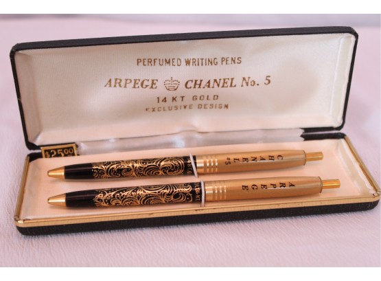 Arpege Chanel 14 Kt Gold Pens With Case