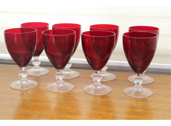 Set Of 8 Red Glass Goblets