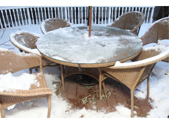 Brown Wicker Patio Set (Glass Top Not Included)