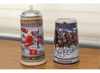Collectible Beer Steins Including Budweiser & Olympics