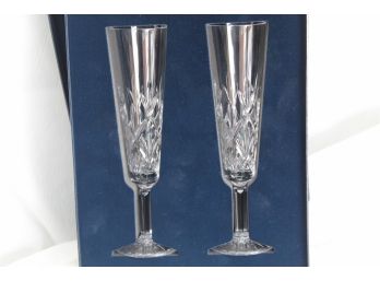 Pair Of Tiffany Crystal Champagne Flutes With Box