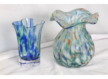 Two Spotted Art Glass Vases