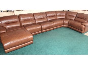 Bobs Furniture Brown Leather Sectional Sofa Excellent Condition