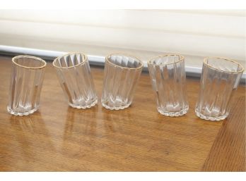 Set Of 5 Gold Rim Pisa Leaning/Crooked Drinking Glasses