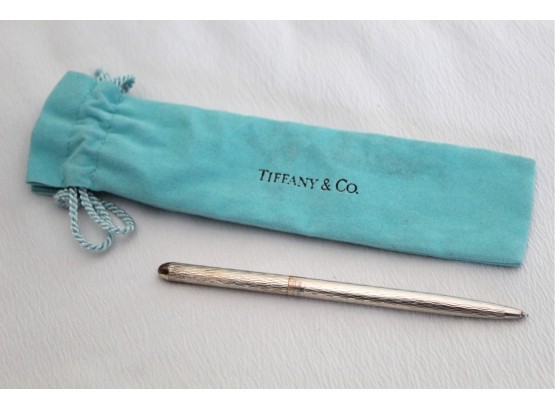 Tiffany And Co Sterling Silver Ball Point Pen With Storage Pouch