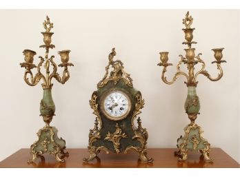 1800s French Onxy Serpentine Clock Set